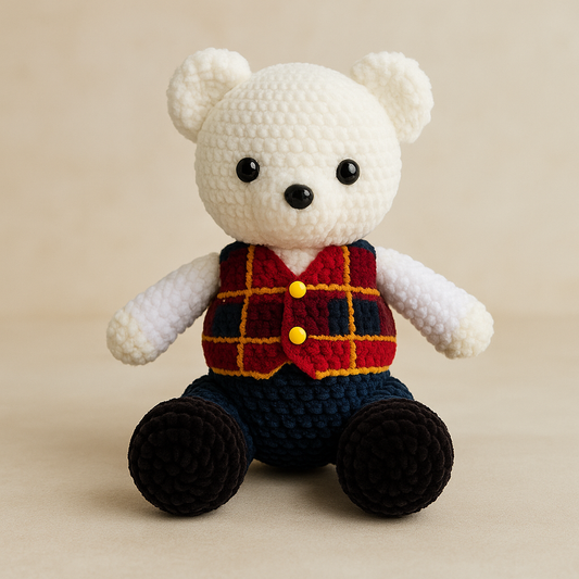 Handmade Crotchet Bear - Plaid SnuggleStitch