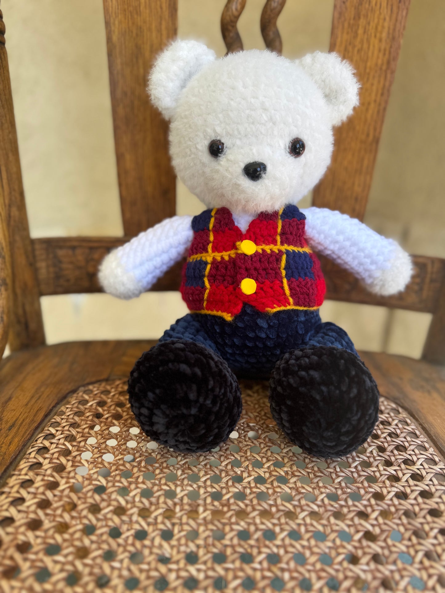 Handmade Crotchet Bear - Plaid SnuggleStitch