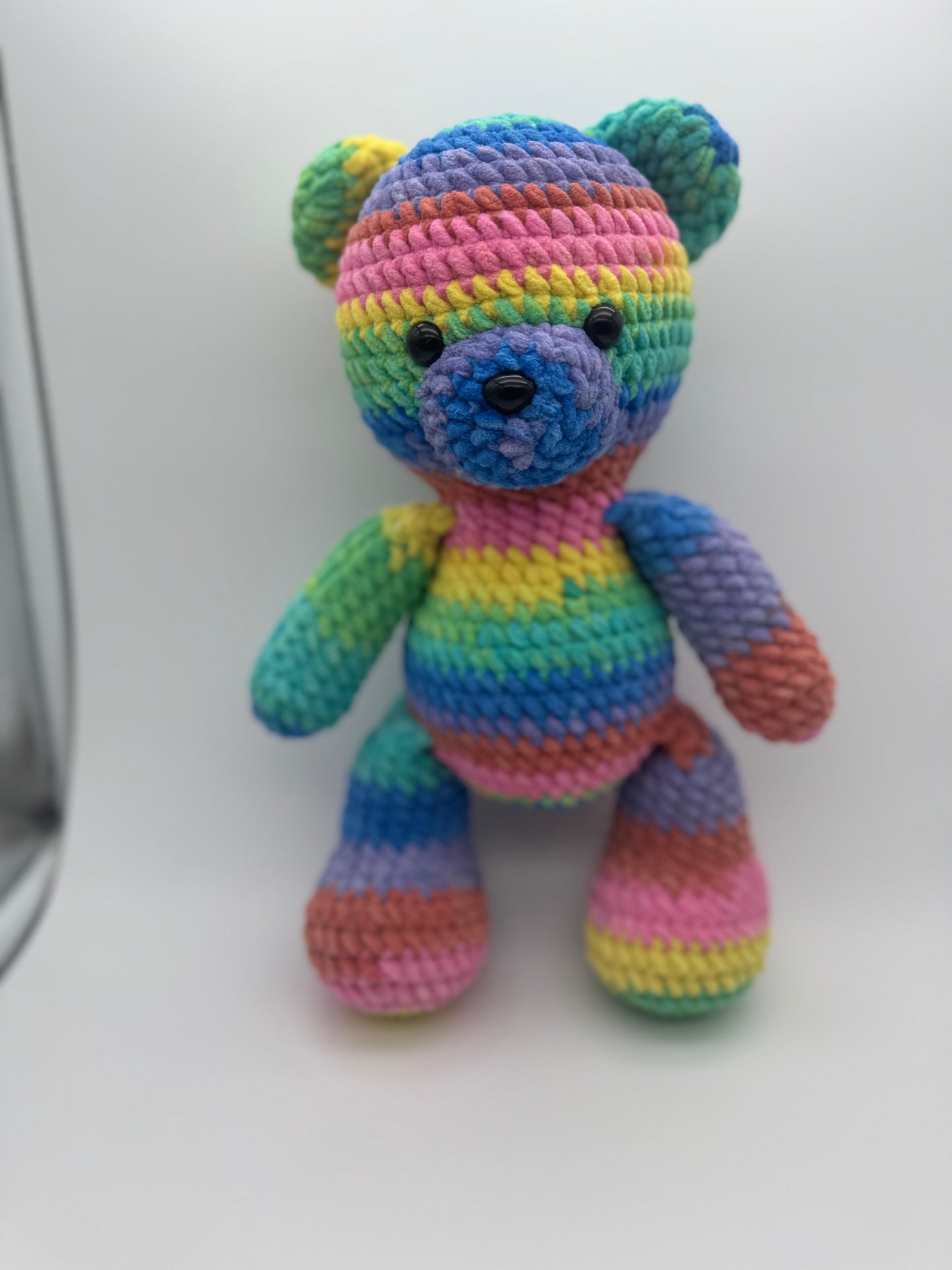 🌈 Rainbow SnuggleStitch Bear – Handmade Crochet Plush