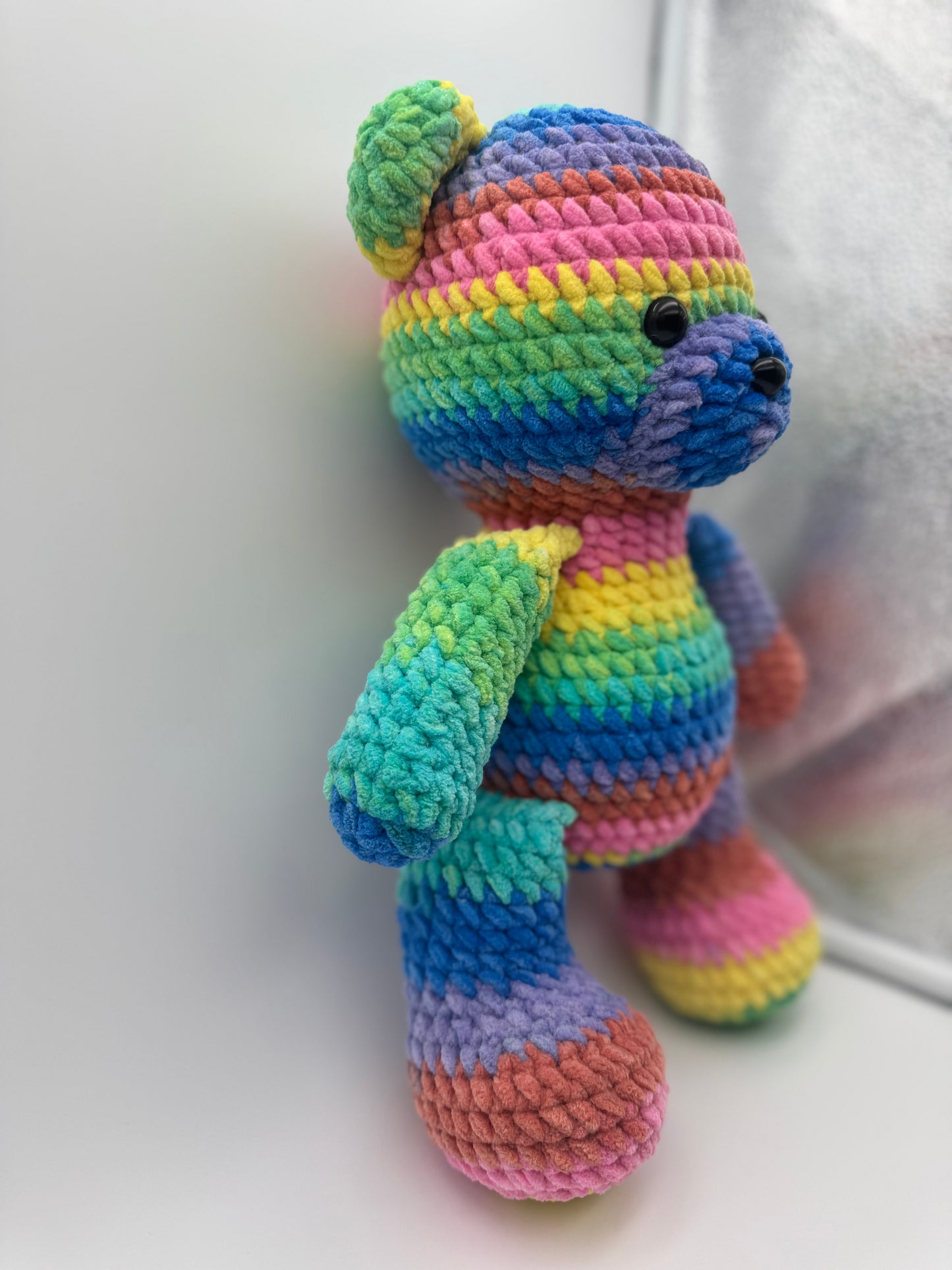 🌈 Rainbow SnuggleStitch Bear – Handmade Crochet Plush