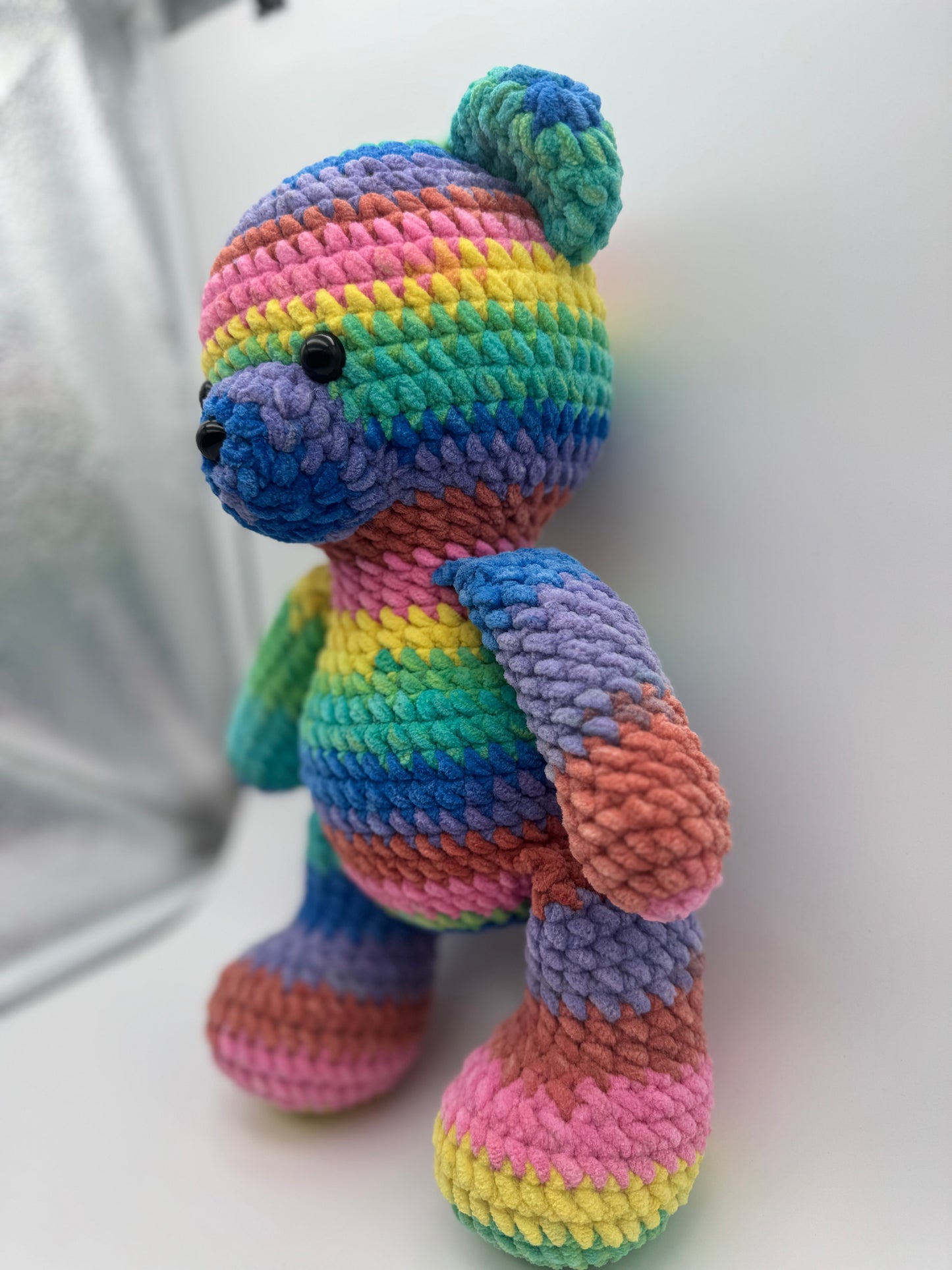 🌈 Rainbow SnuggleStitch Bear – Handmade Crochet Plush
