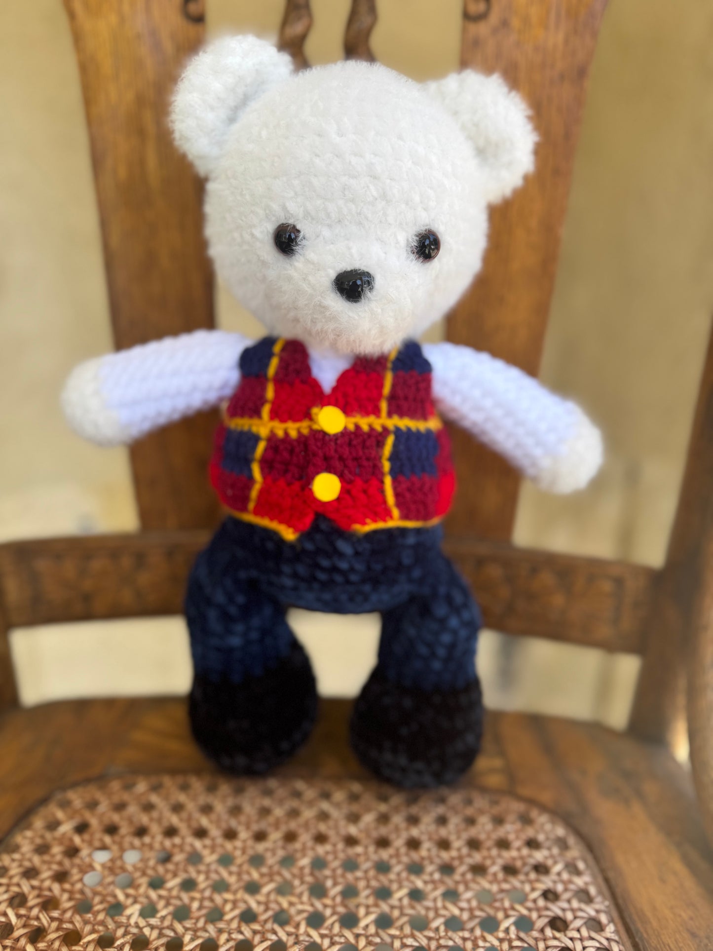 Handmade Crotchet Bear - Plaid SnuggleStitch