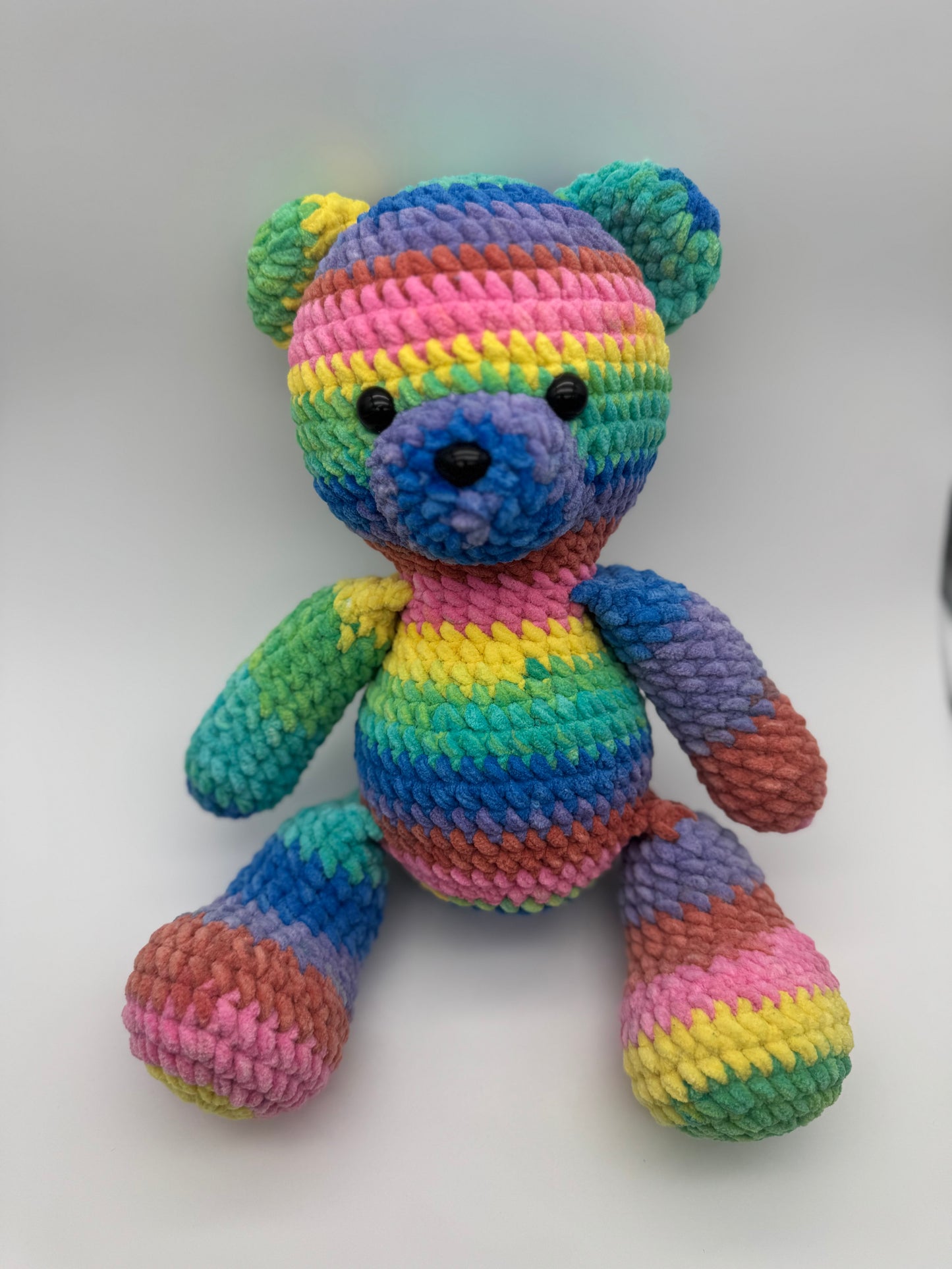 🌈 Rainbow SnuggleStitch Bear – Handmade Crochet Plush